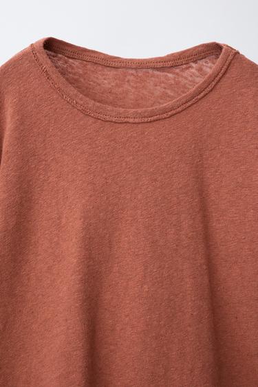 T-SHIRT UNI AVEC LIN ET COTON - Tuile de Zara - Image 2