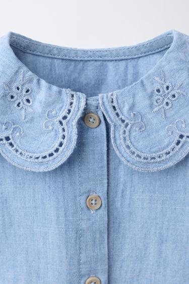 CHEMISE À COL CLAUDINE BRODÉE - Bleu moyen de Zara - Image 2