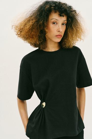 BLUZË HEAVY COTTON ME APLIKIM - E zezë nga Zara