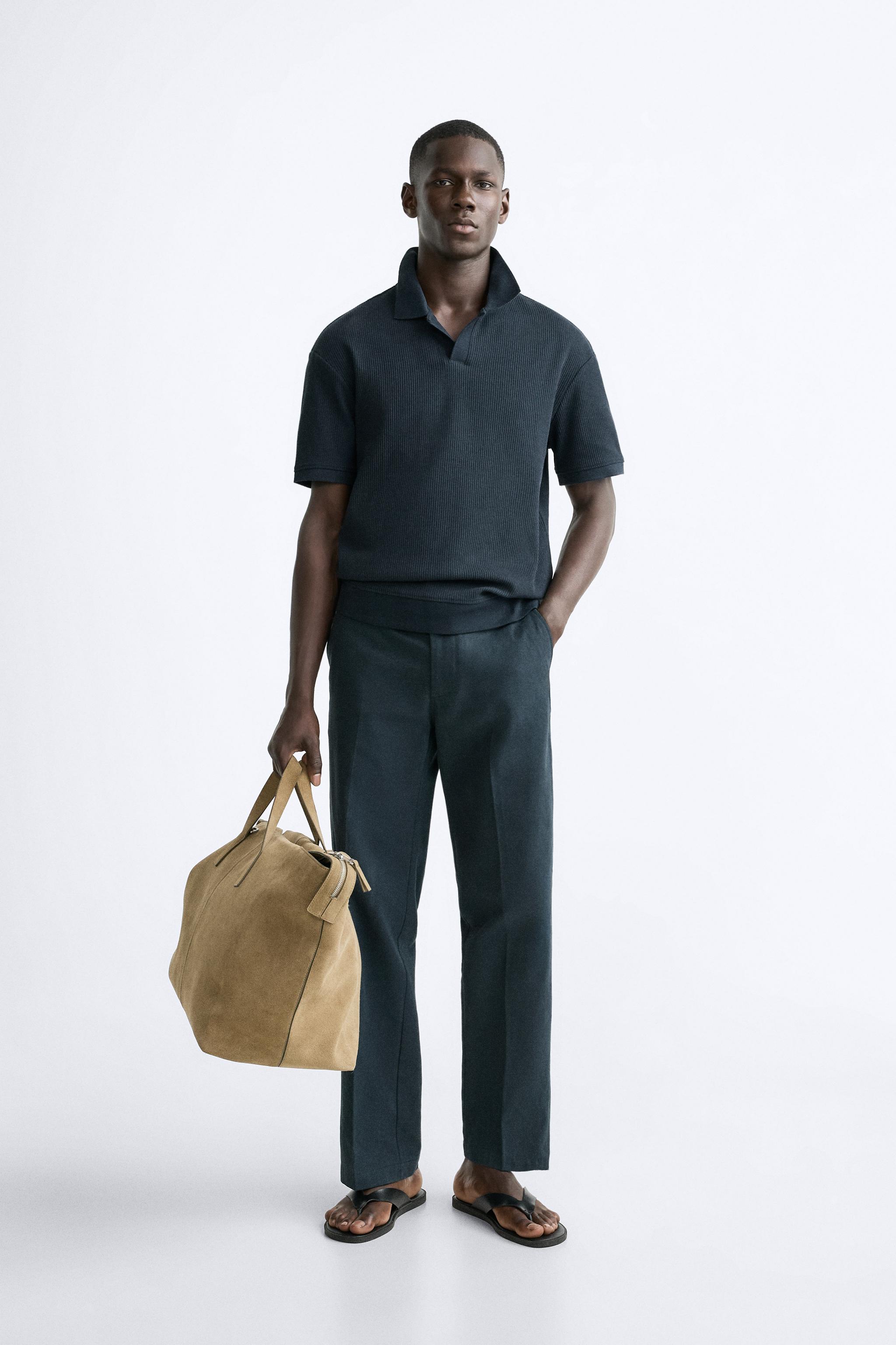 TEXTURED POLO SHIRT WITH RIBBED TRIMS - Navy blue | ZARA