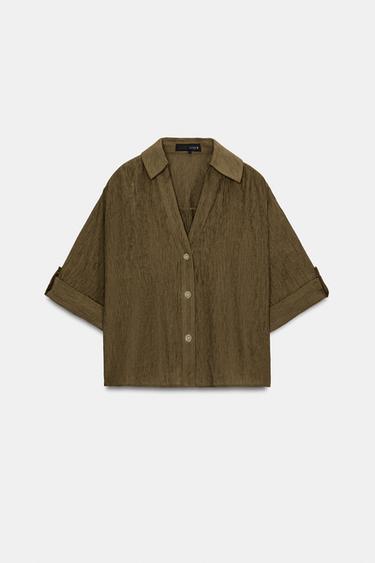 SHORT SLEEVE FLOWING SHIRT - Olive green by Zara