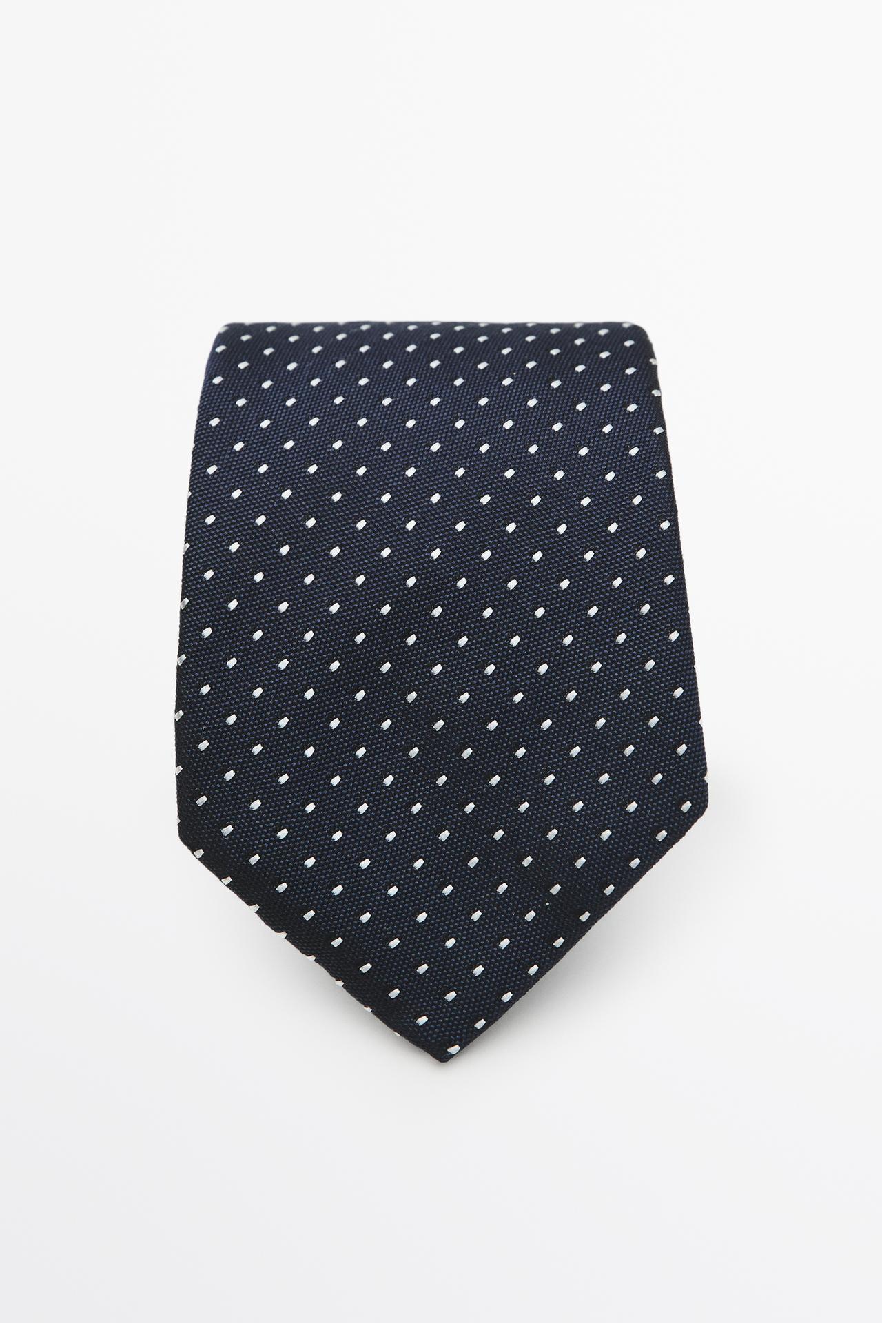 100% silk polka dot tie — Navy blue