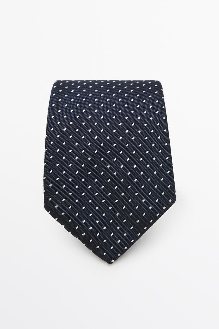 100% silk polka dot tie — Navy blue