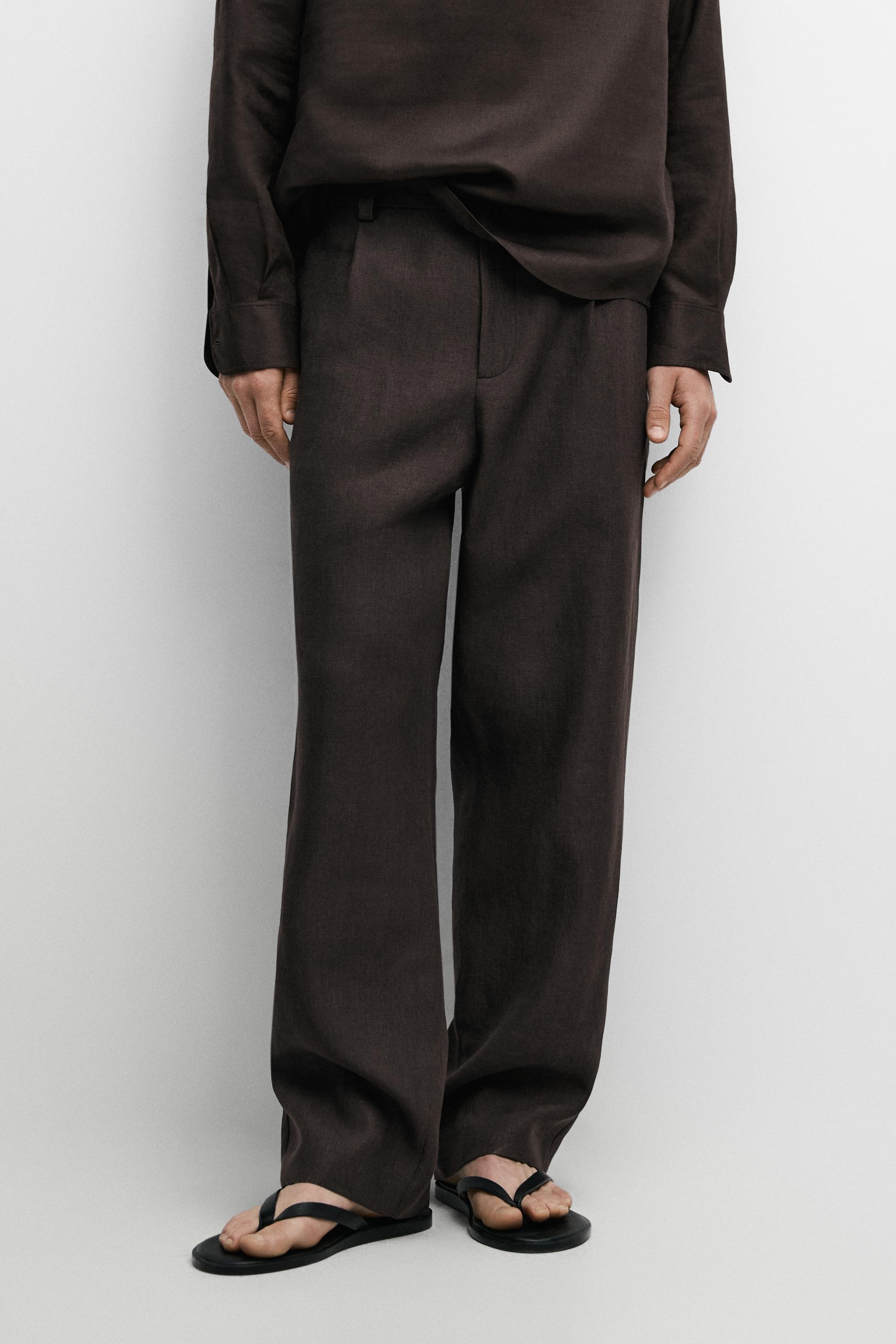 100% linen houndstooth pants — Dark brown