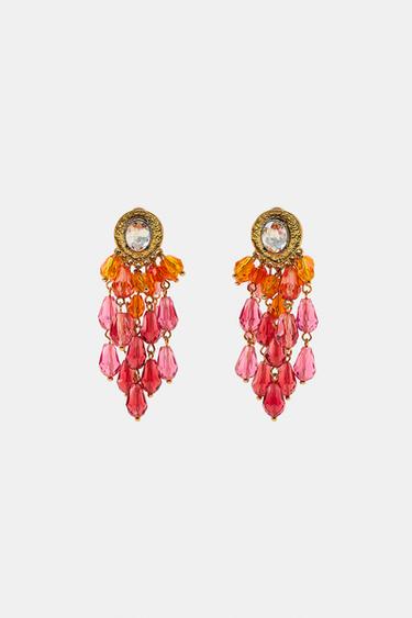 BEADED CASCADING JEWEL EARRINGS - Golden by Zara
