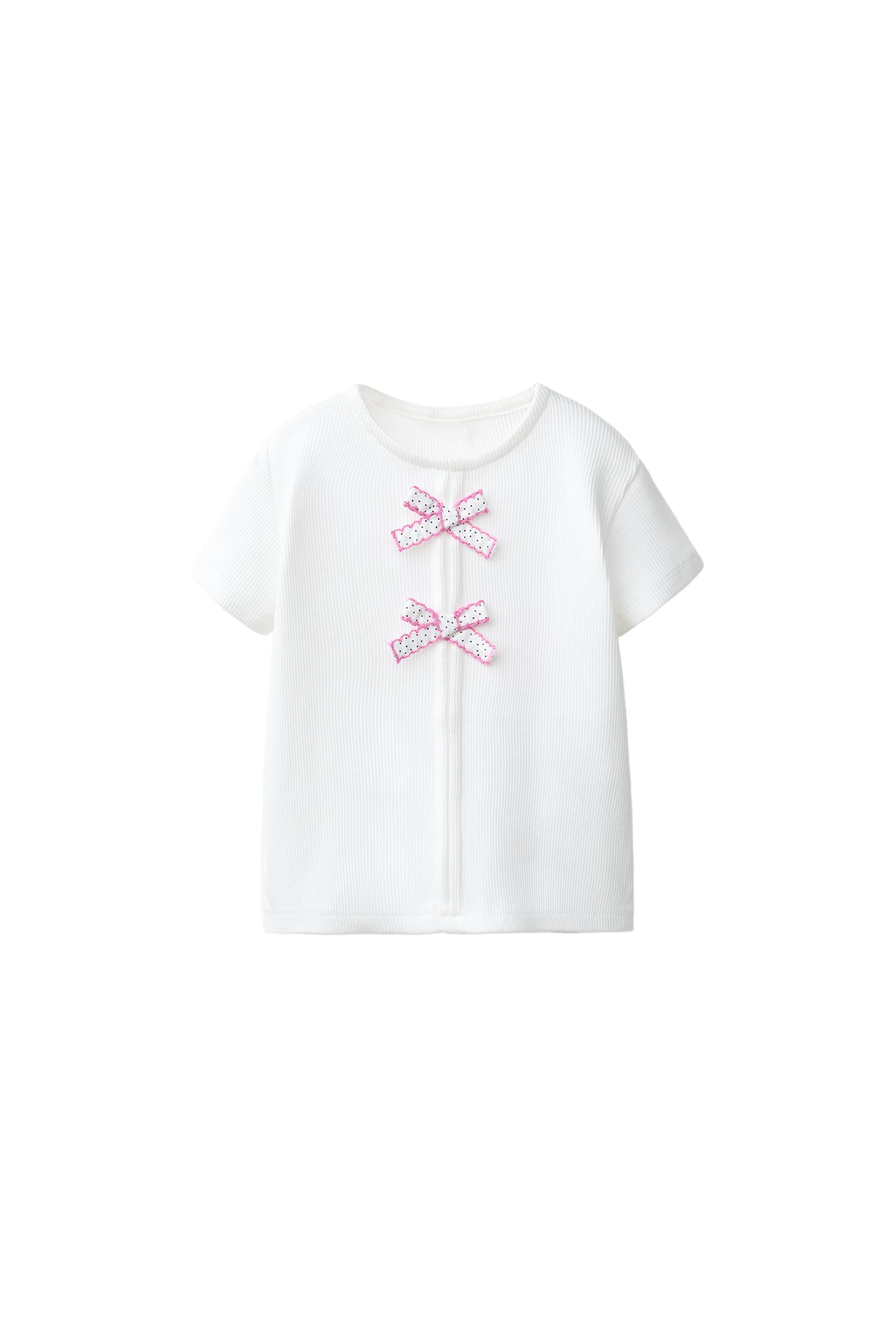RIBBED T-SHIRT WITH BOWS — White