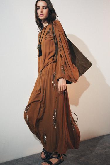 BEADED DRESS ZW COLLECTION - Ochre by Zara - Image 3
