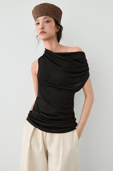 Zara Flowing top with knot detail - Black