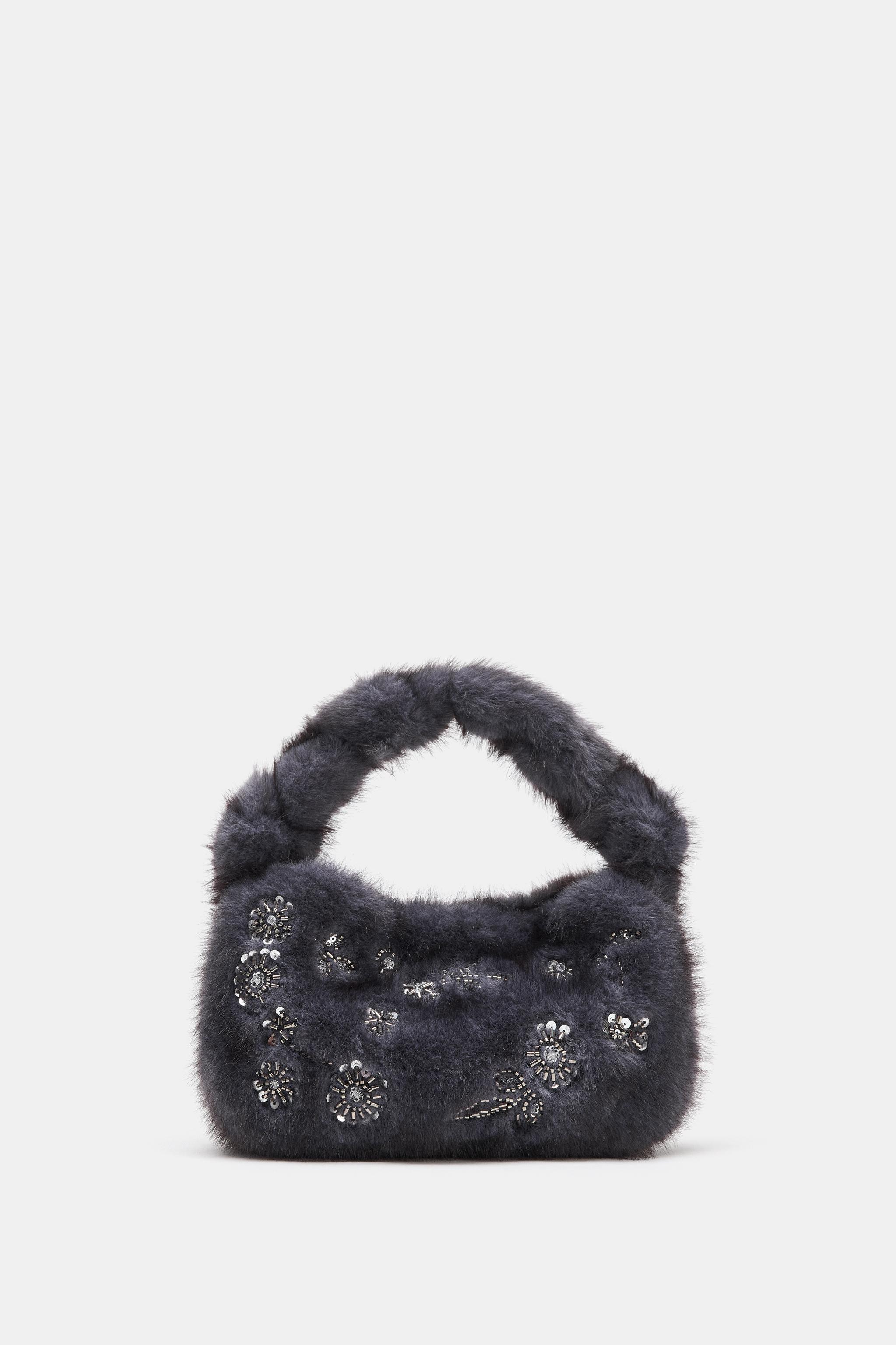 MINI SAC EFFET FOURRURE STRASS