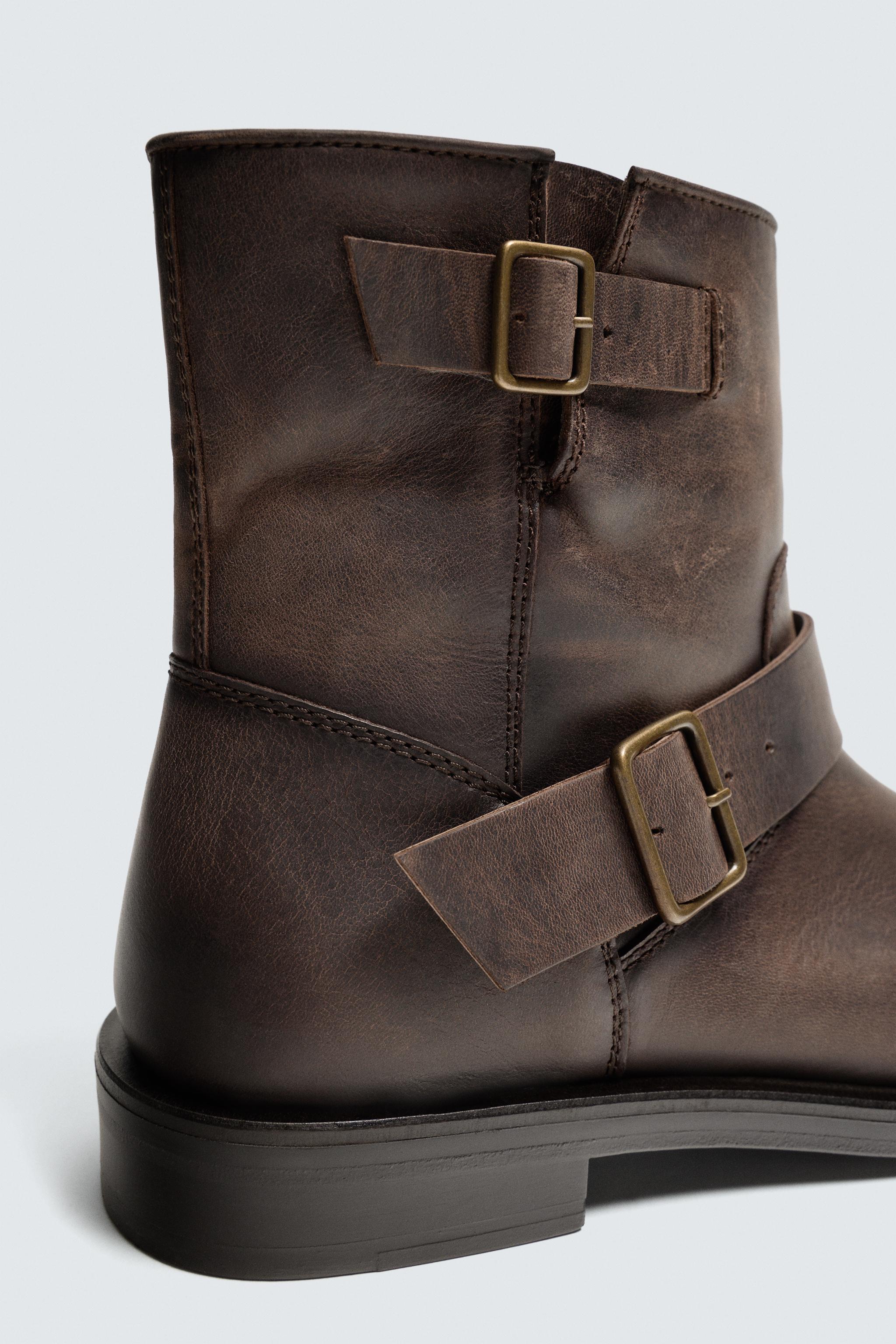 LIMITED EDITION BUCKLED LEATHER BOOTS - Brown | ZARA United