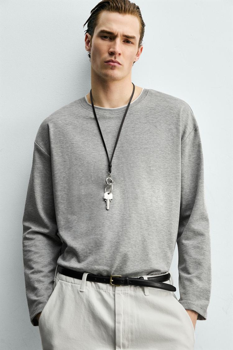 ZARA T-SHIRT WITH CONTRAST DOUBLE RIBBED HEM