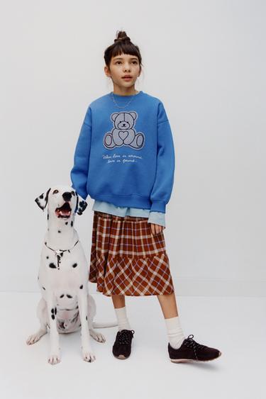 CHECKED BEAR PATCH SWEATSHIRT - Bluish by Zara