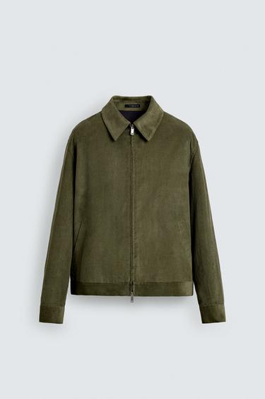 Zara CORDUROY ZIP-UP JACKET - Khaki Green