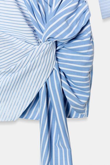 ROBE CHEMISE COURTE À NŒUD - Bleu / Blanc de Zara - Image 8