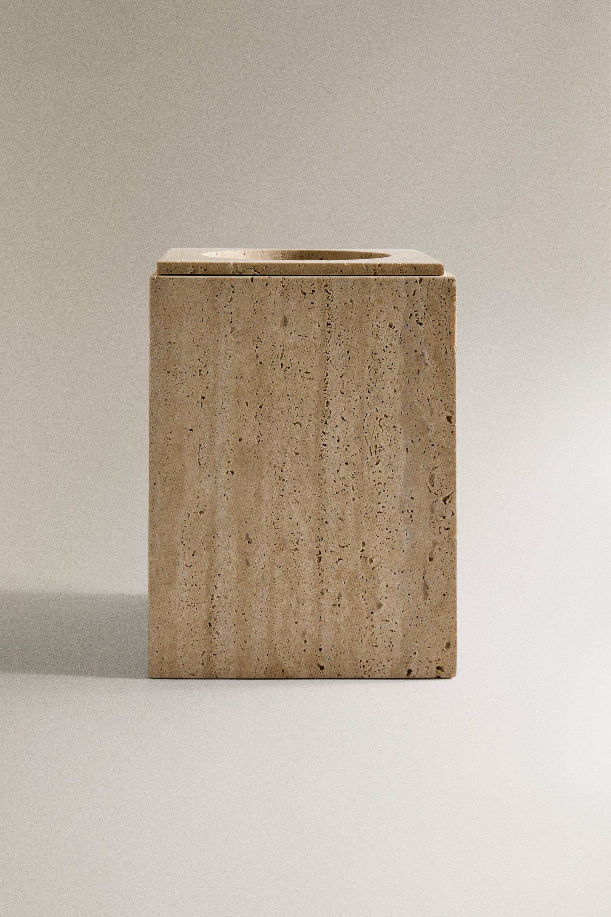 BEIGE MARBLE BATHROOM BIN — Beige