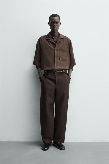 BOXY FIT TEXTURED SHIRT - Brown by Zara