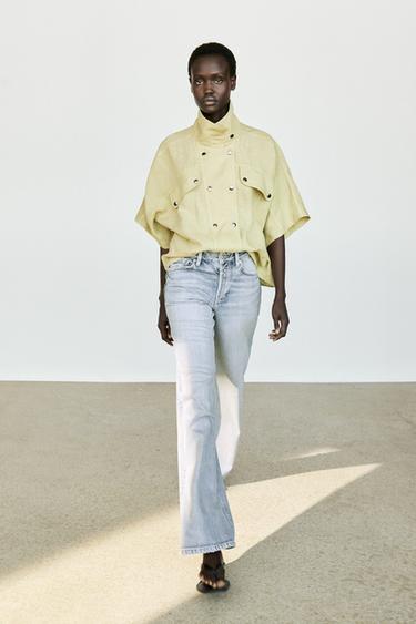 Zara Short sleeve linen snap button shirt - Lime green - Image 0