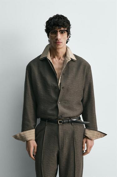 FLUID TEXTURED OVERSHIRT - Brown / Taupe by Zara