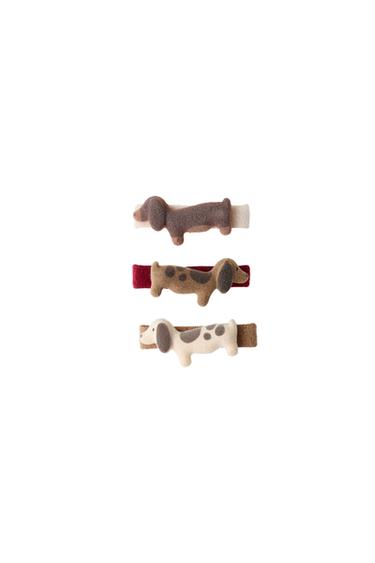 3-PACK OF DOG HAIR SLIDES WITH FLOCKING - Brown by Zara