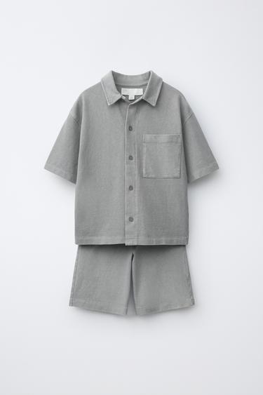 ENSEMBLE CHEMISE ET BERMUDA UNI TEINT EN PIÈCE - Gris clair de Zara