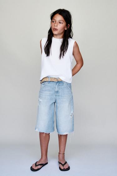 LONG BERMUDA SHORTS WITH RIPS - Light blue by Zara