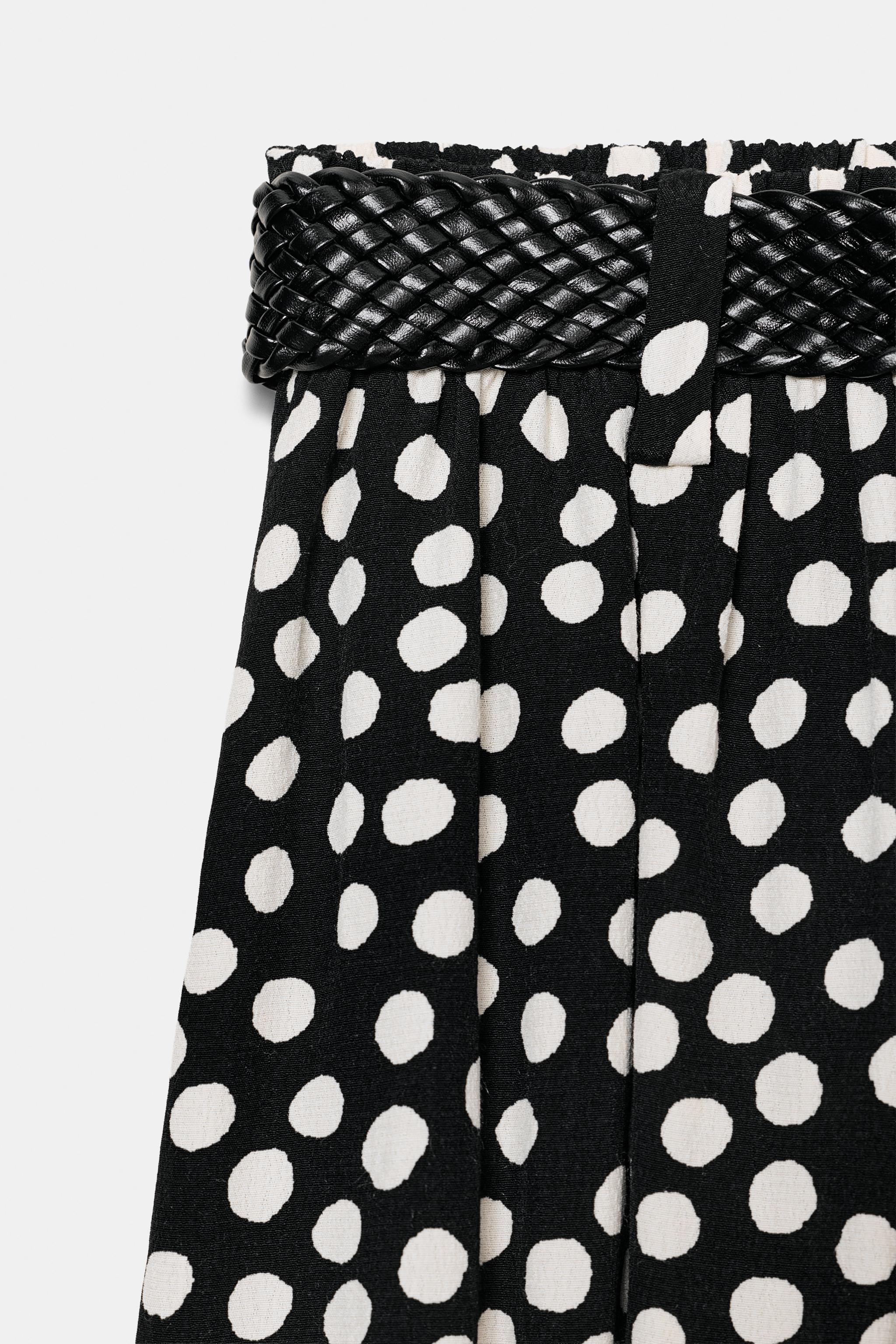 PANTALON JUPE-CULOTTE À POIS AVEC CEINTURE