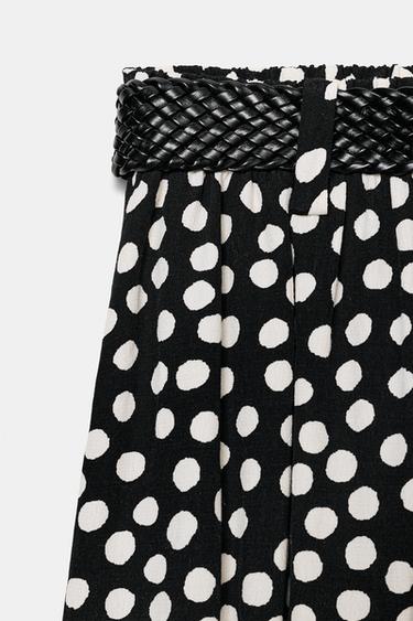 PANTALON JUPE-CULOTTE À POIS AVEC CEINTURE - Noir / Blanc de Zara - Image 9