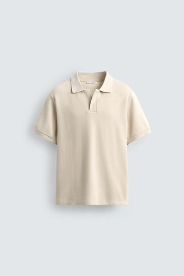 Zara TEXTURED KNIT POLO SHIRT - Beige