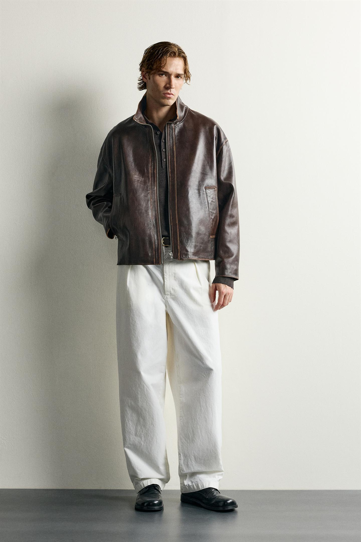 Мужская куртка Zara Vintage Effect Leather, цвет: Коричневый — фото 1