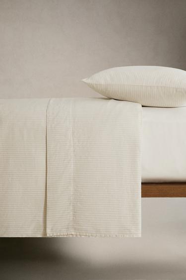 STRIPED SATEEN FLAT SHEET (300 THREAD COUNT) - Ecru by Zara - Image 2