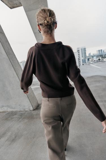 CUT-OUT KNIT JUMPER - Brown by Zara - Image 3