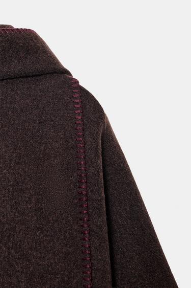 KNIT CAPE WITH CONTRAST THREAD SCARF - Brown by Zara - Image 5