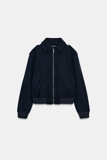 WOOL BLEND BOMBER JACKET ZW COLLECTION - Navy blue by Zara