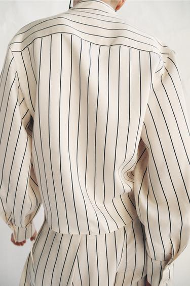 ZW COLLECTION STRIPED SHIRT WITH VOLUME SLEEVES - Ecru / Navy by Zara - Image 3