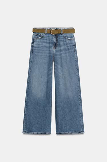 JEANS Z.08 WIDE LEG CROPPED TIRO ALTO CINTURÓN - Azul medio de Zara