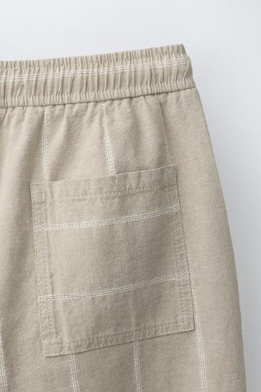 STRIPED COTTON LINEN TROUSERS - Light brown by Zara - Image 3