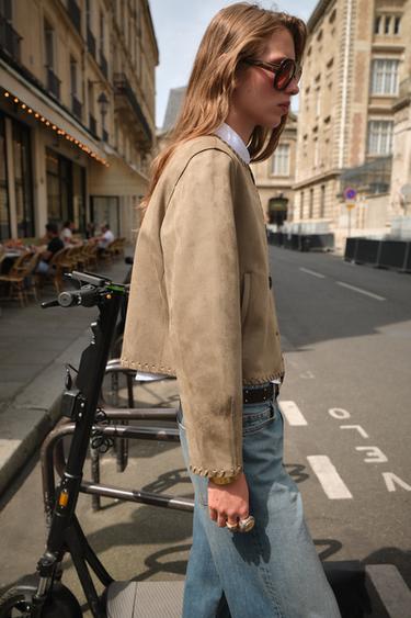 VESTE EFFET DAIM FINITIONS TRESSÉES - Marron clair de Zara - Image 4