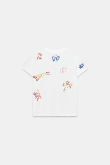 T-SHIRT BRODERIES CONTRASTE - Blanc cassé de Zara - Image 4