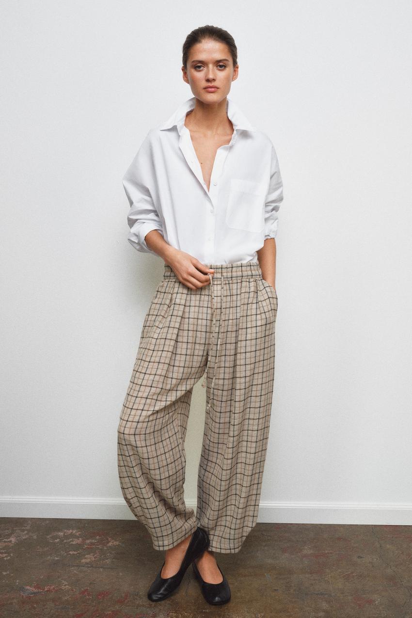 PLAID PANTS ZW COLLECTION - Beige | ZARA United States