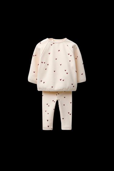 Zara HEARTS SWEATSHIRT AND LEGGING SET - Ecru
