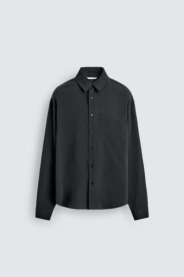 Zara RELAXED FIT FLOWY SHIRT - Black