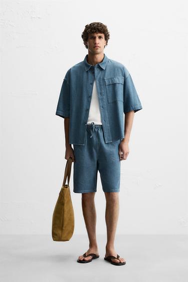 RELAXED FIT DENIM SHIRT - Blue / Green by Zara - Image 0