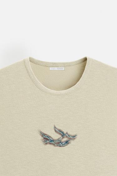 T-SHIRT EN MAILLE À IMPRIMÉ EN RELIEF - Vert d'eau de Zara - Image 7
