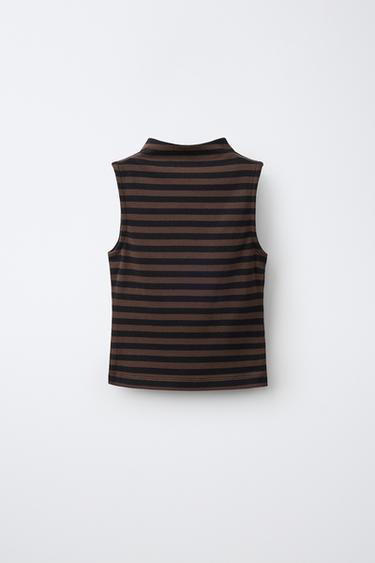 T-SHIRT SANS MANCHES EN COTON ET MODAL - Rayures de Zara