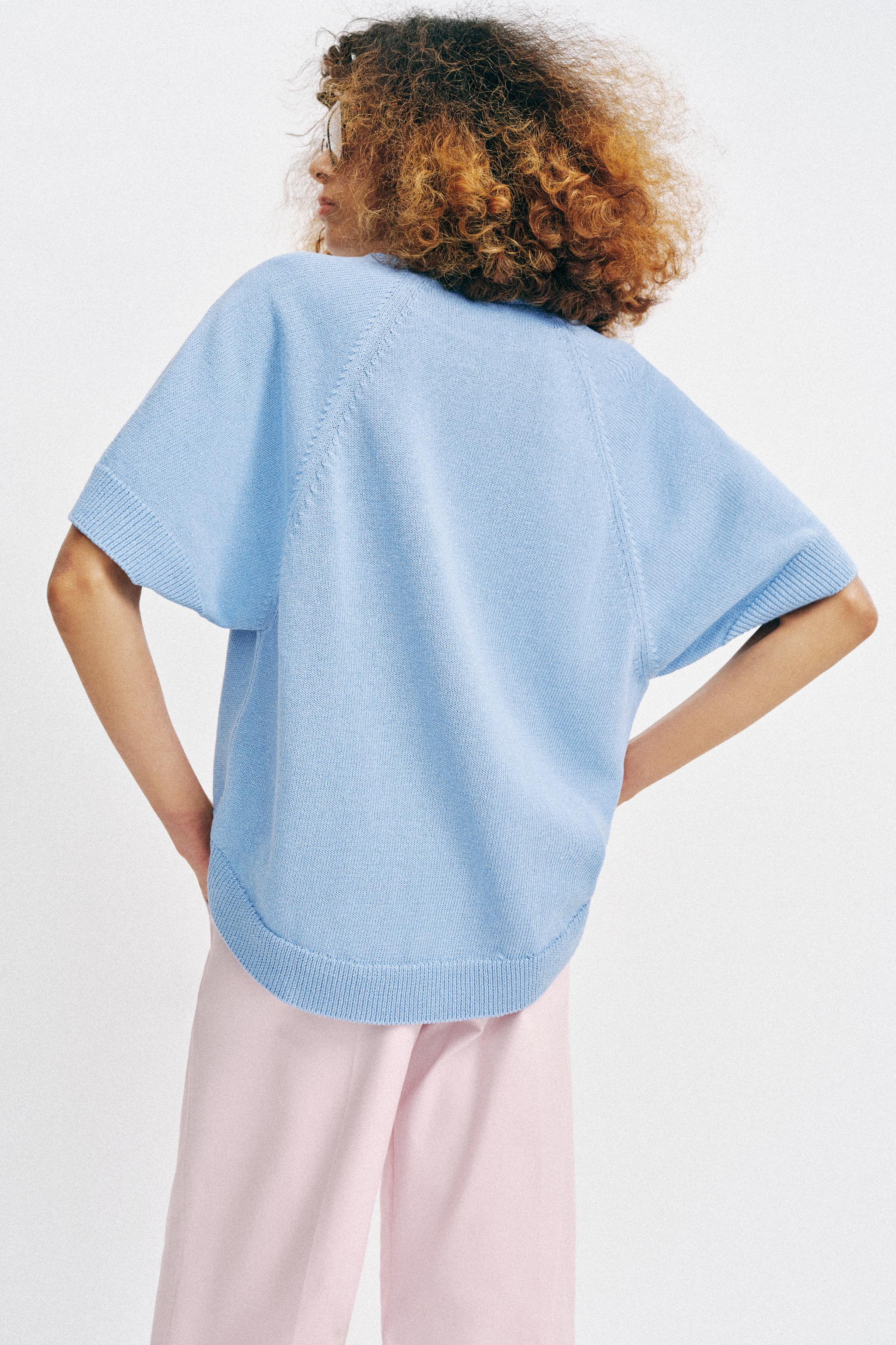 ROUNDED HEM SHORT SLEEVE KNIT JUMPER
