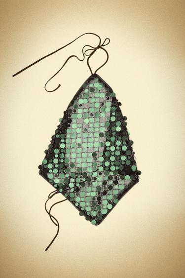 TOP HALTER LENTEJUELAS - Verde oscuro de Zara