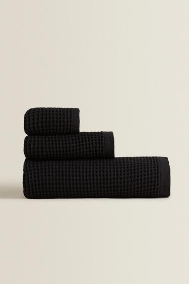 Zara WAFFLE-KNIT COTTON BATH TOWEL - Black