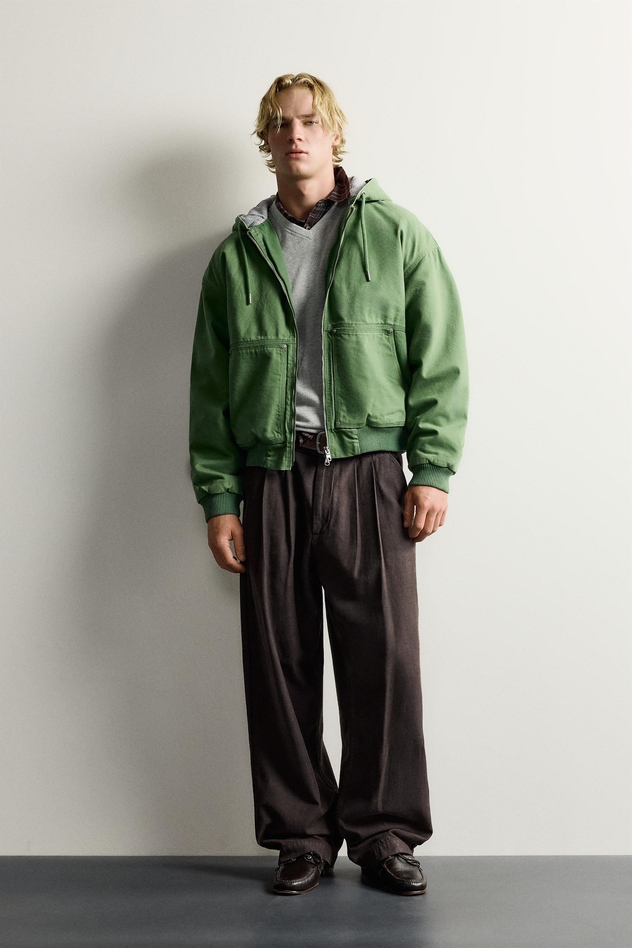 ZARA コントラストパフジャケット コントラスト フード付きパフジャケット - グリーン | ZARA Japan / 日本
