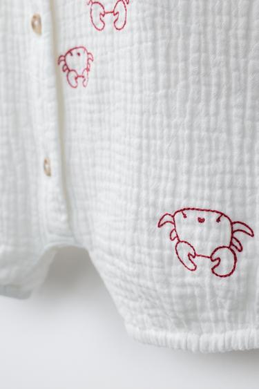 BODY TEXTURÉ CRABES BRODÉS - Écru / Rouge de Zara - Image 3