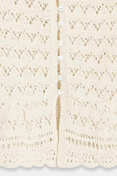 POINTELLE SHORT SLEEVE CARDIGAN - Ecru by Zara - Image 8